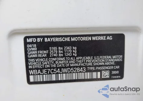 2018 BMW 540I xDrive from USA, damaged, VIN WBAJE7C54JWD52843